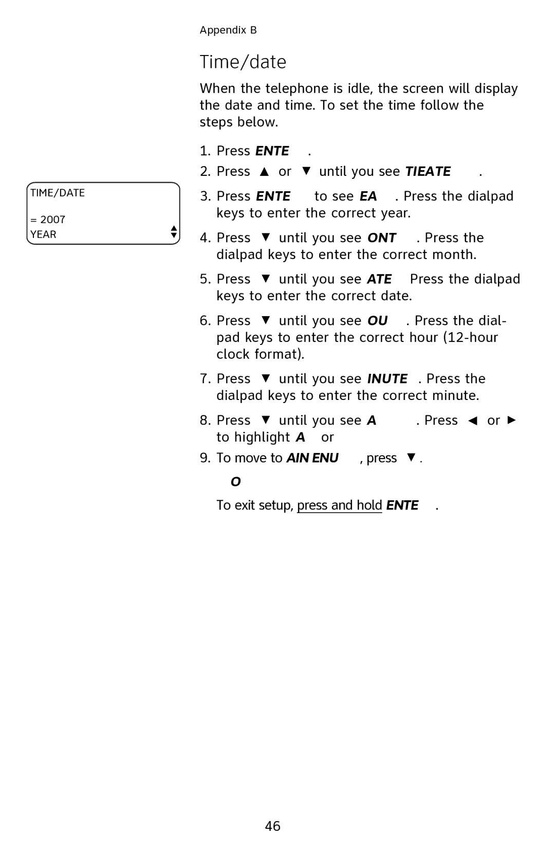 AT&T 1040 user manual Time/date 