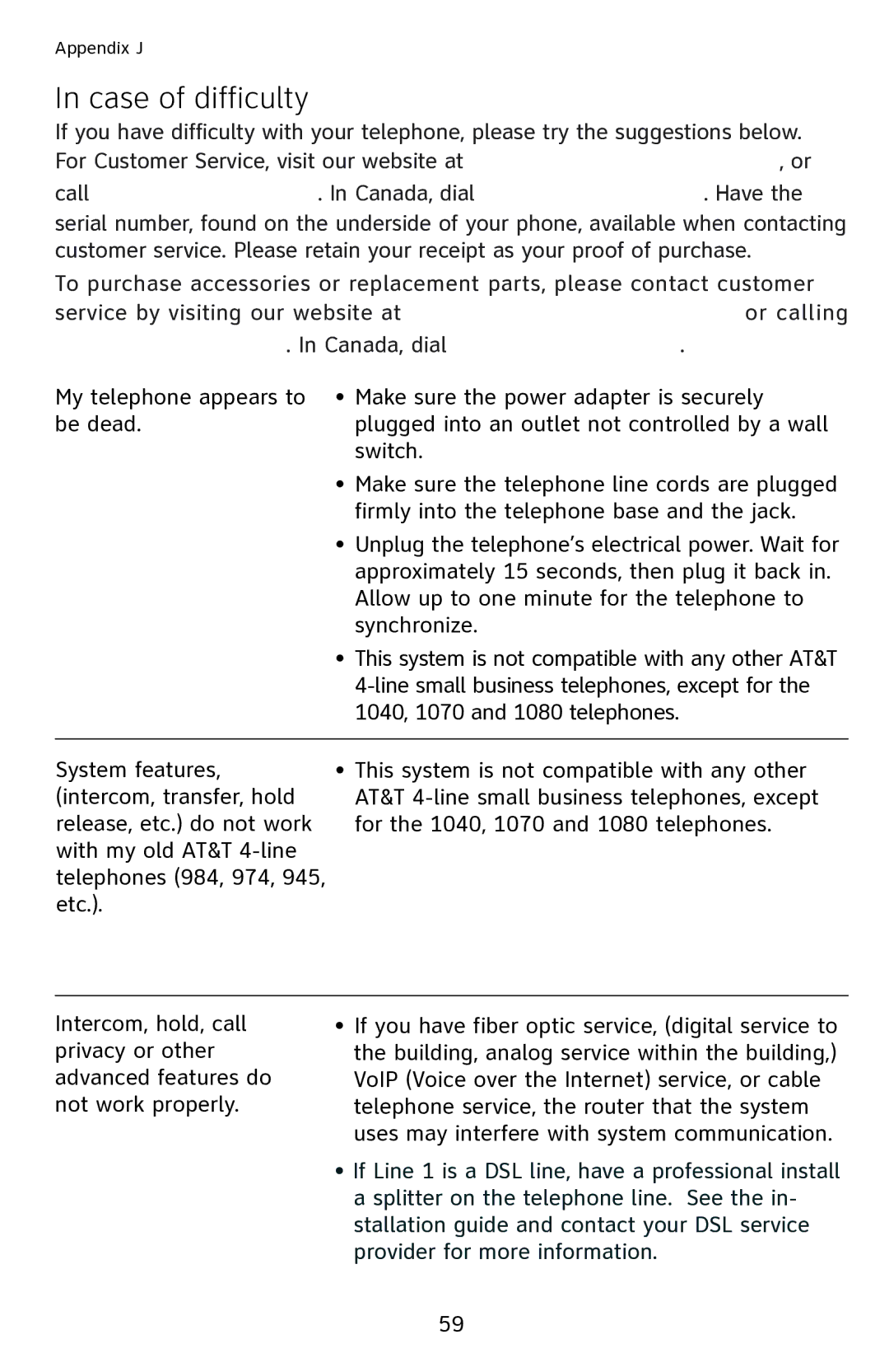 AT&T 1040 user manual Case of difficulty 