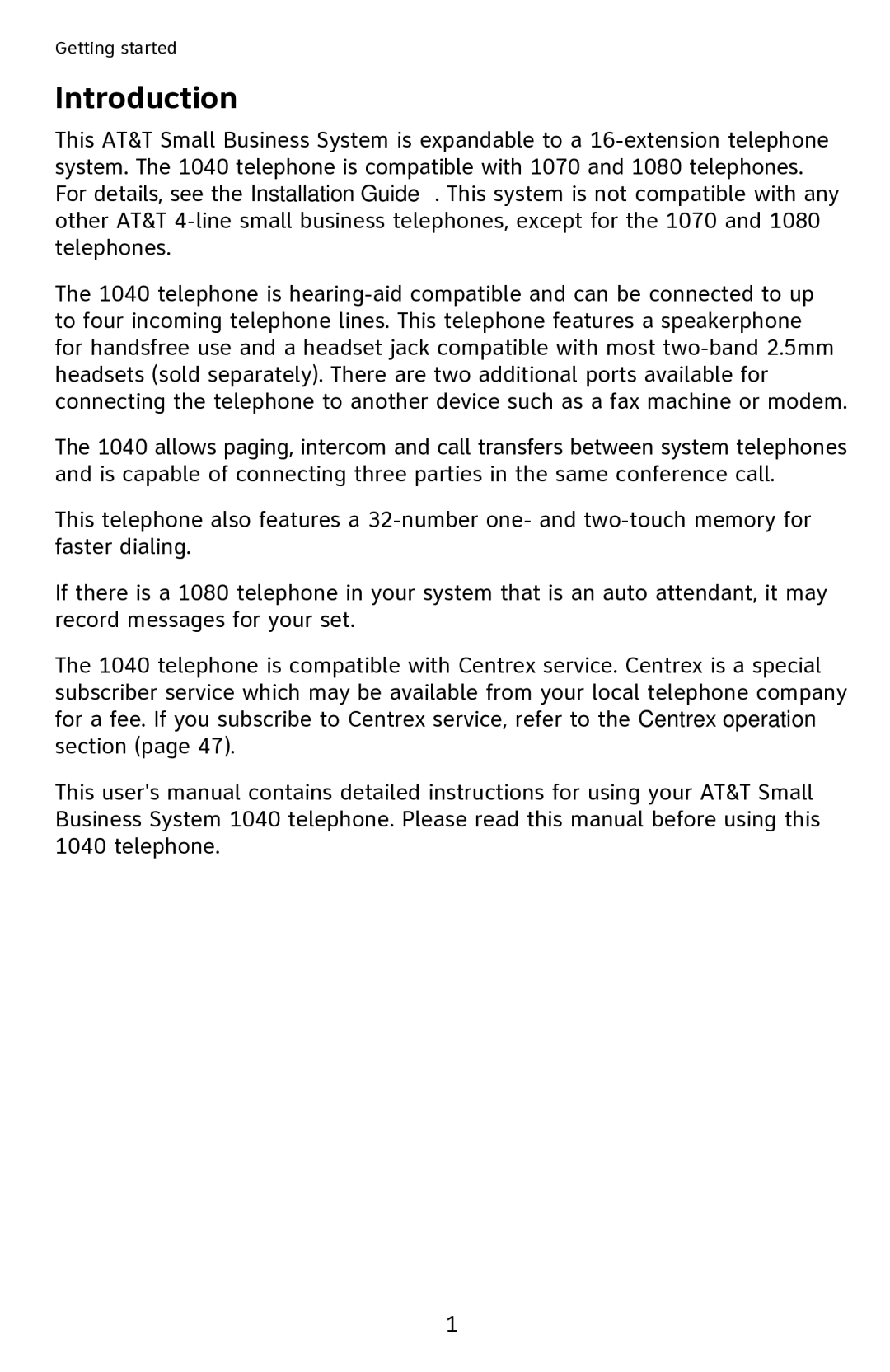 AT&T 1040 user manual Introduction 