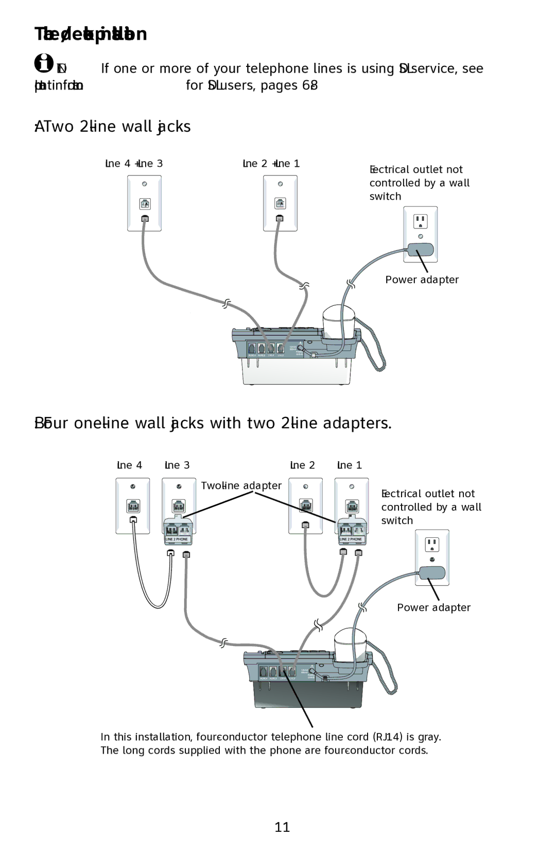 AT&T 1070 manual Two 2-line wall jacks 