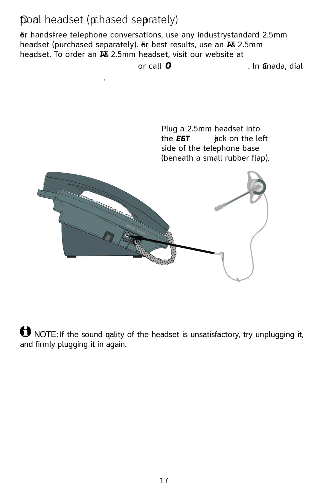 AT&T 1070 manual Optional headset purchased separately 