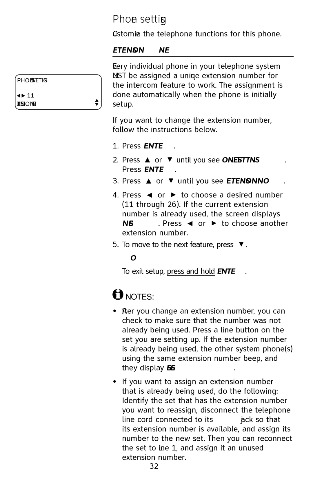 AT&T 1070 manual Phone settings, Extension number 