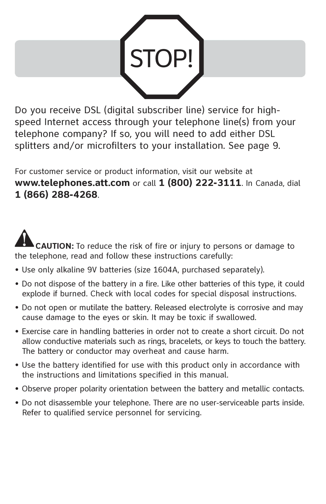 AT&T 1070 manual Stop 