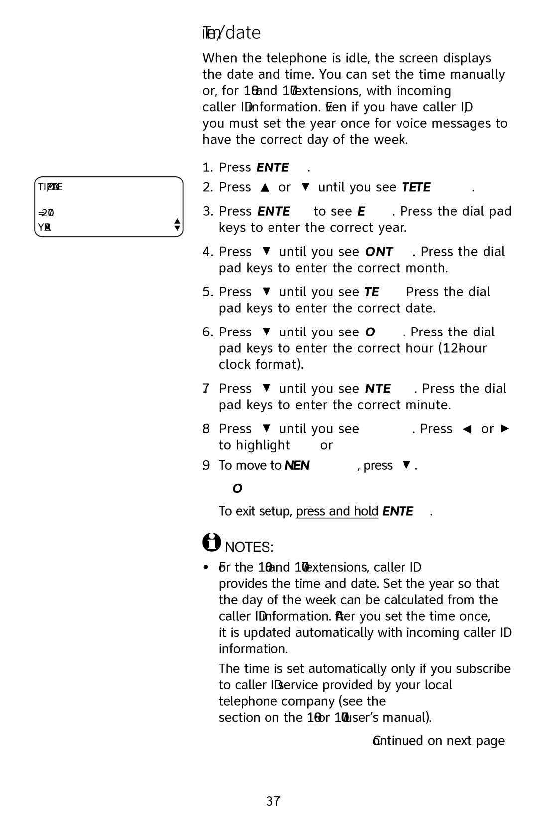 AT&T 1070 manual Time/date 