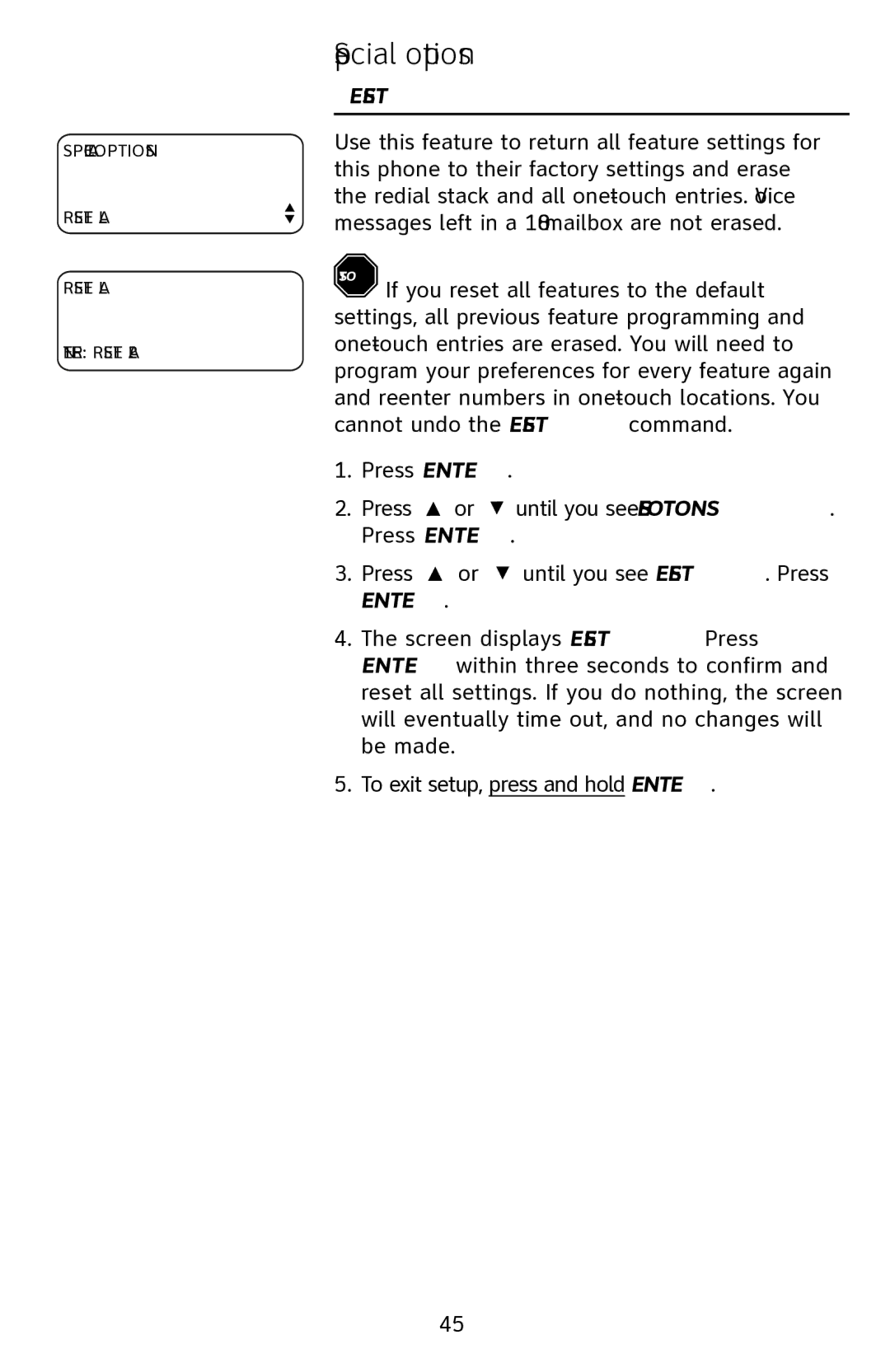 AT&T 1070 manual Reset all 