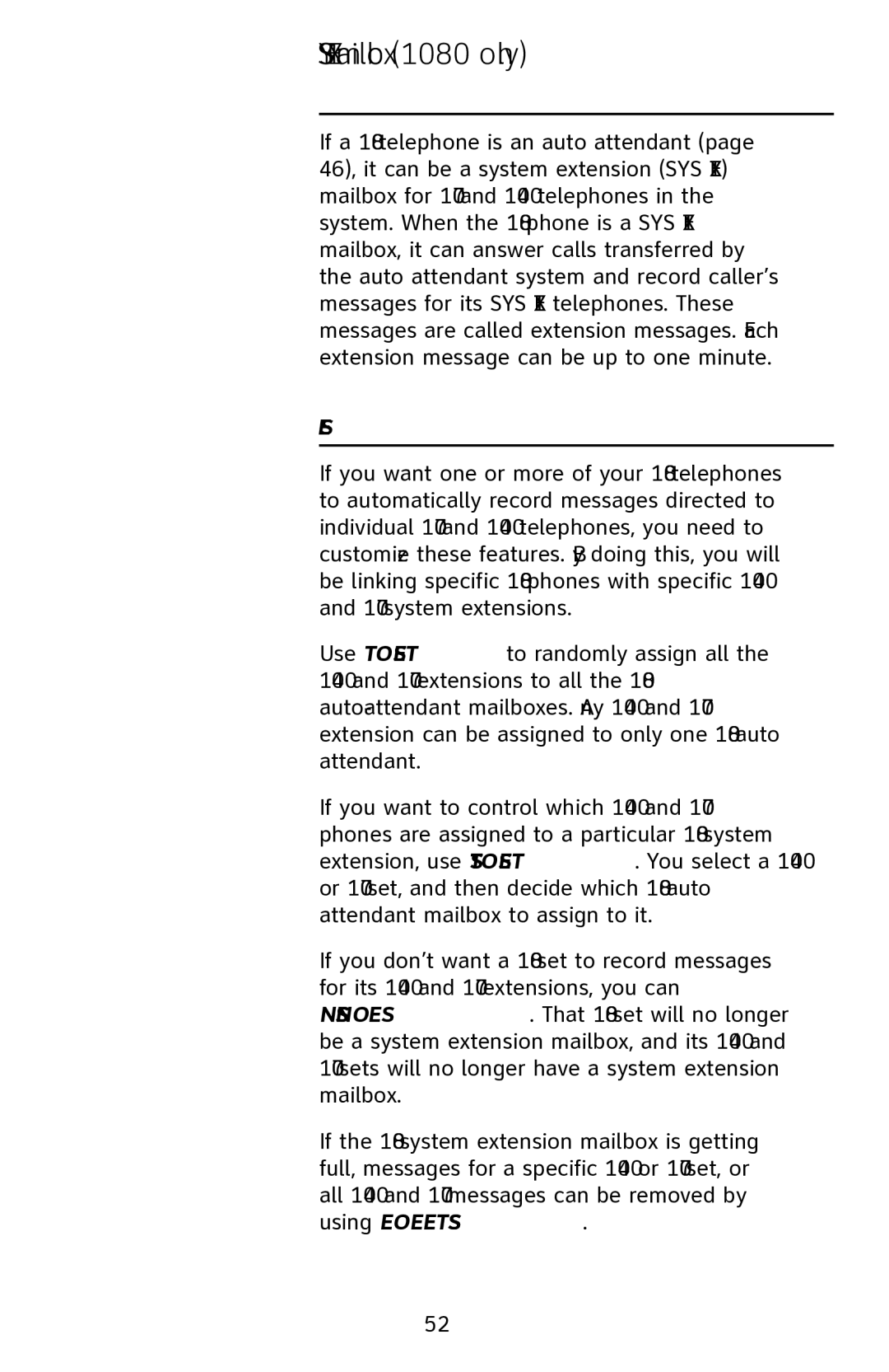 AT&T 1070 manual SYS EXT mailbox 1080 only, About system extension mailboxes, System Extensions 