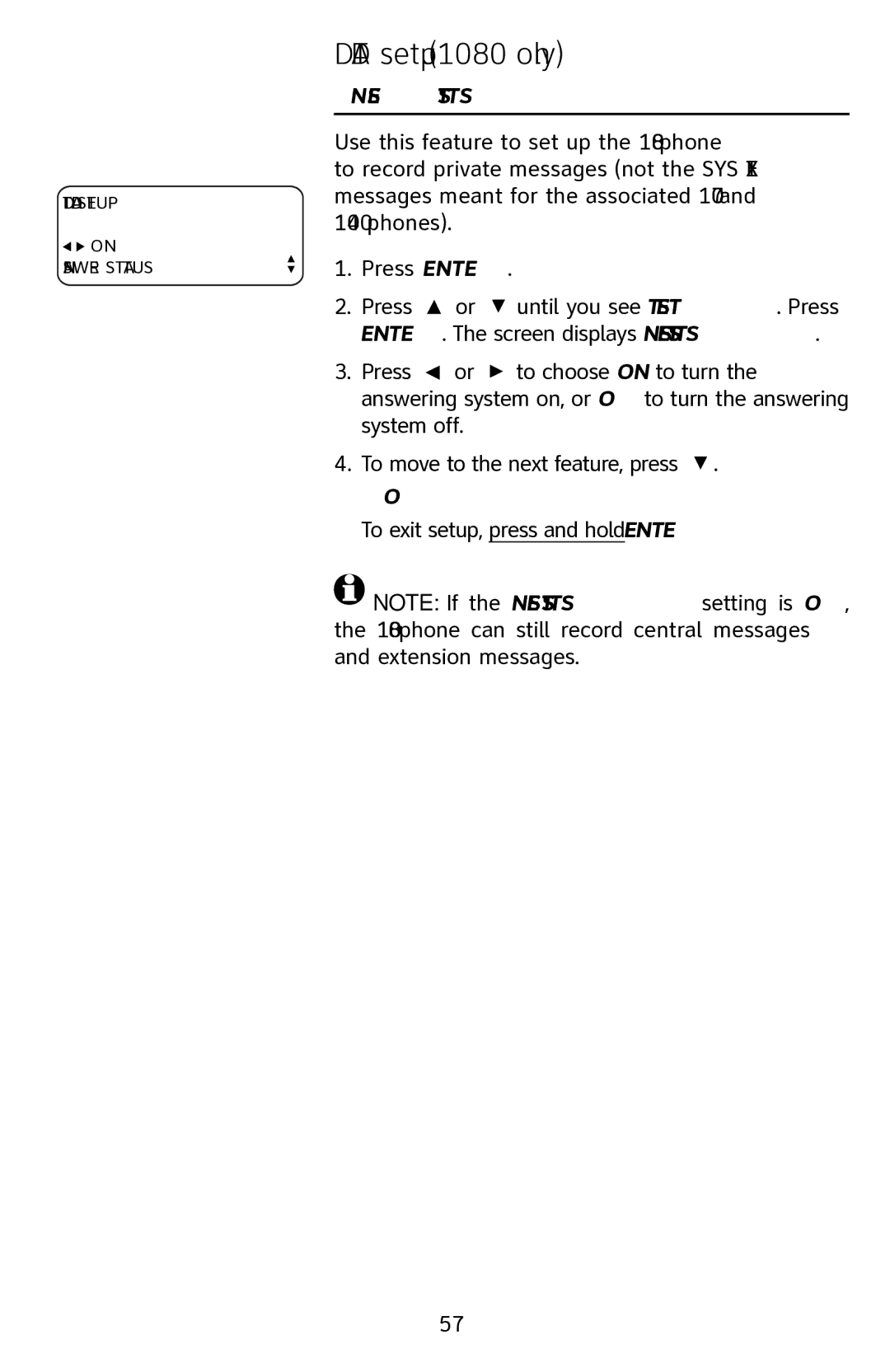 AT&T 1070 manual Dtad setup 1080 only, Answer status 