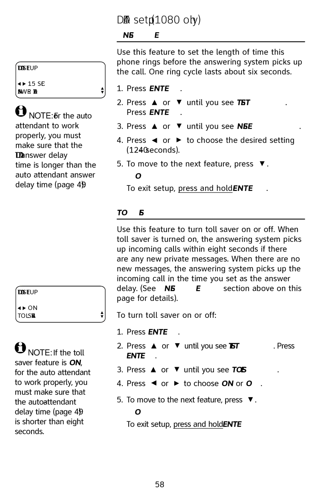 AT&T 1070 manual Answer delay, Toll saver 