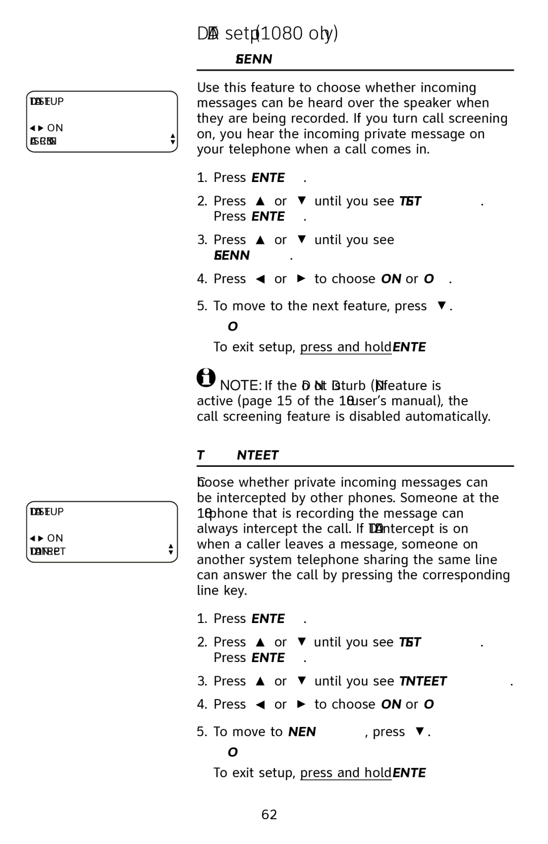 AT&T 1070 manual Call screening, Dtad intercept 