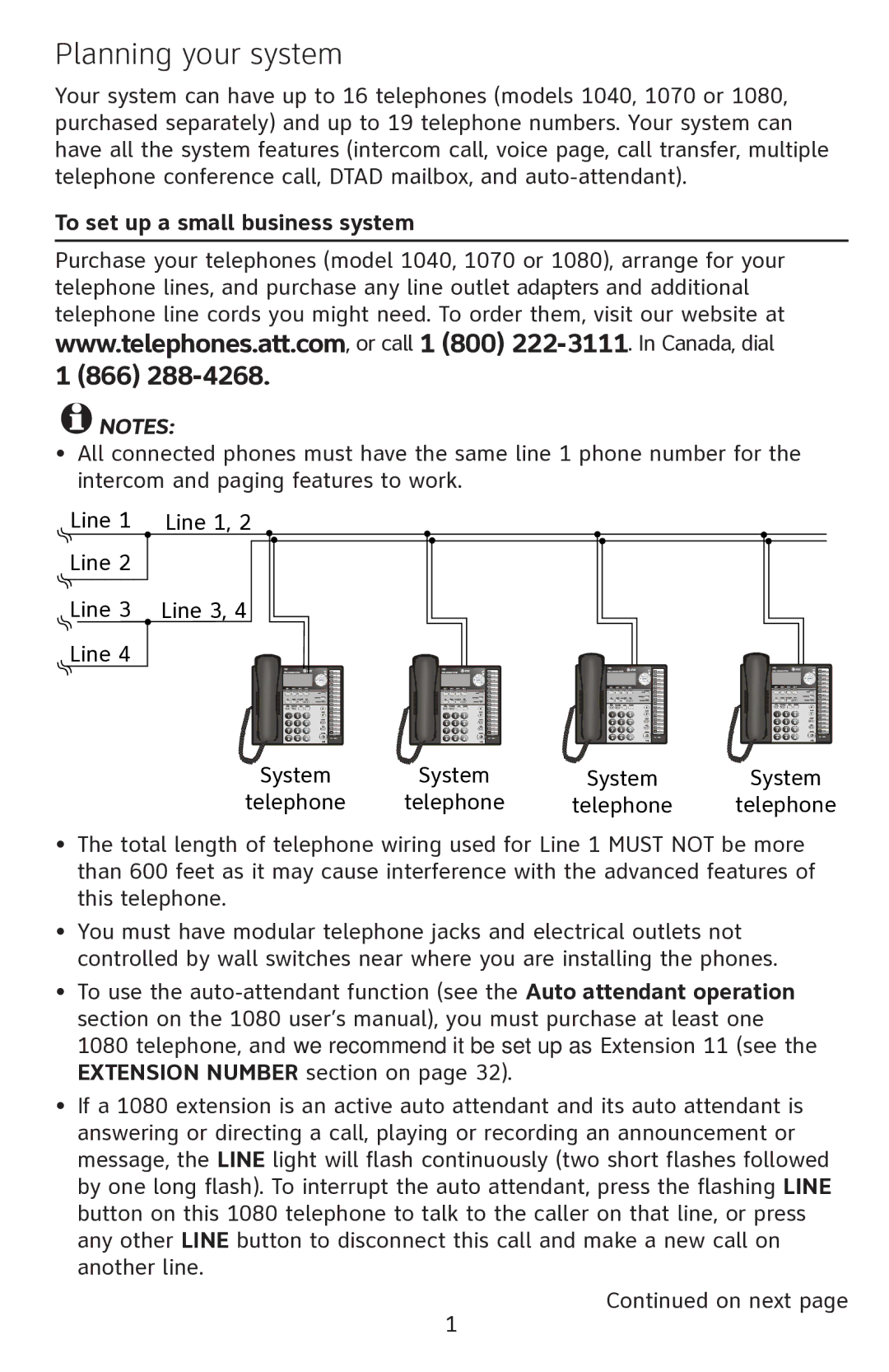 AT&T 1070 manual Planning your system, To set up a small business system 