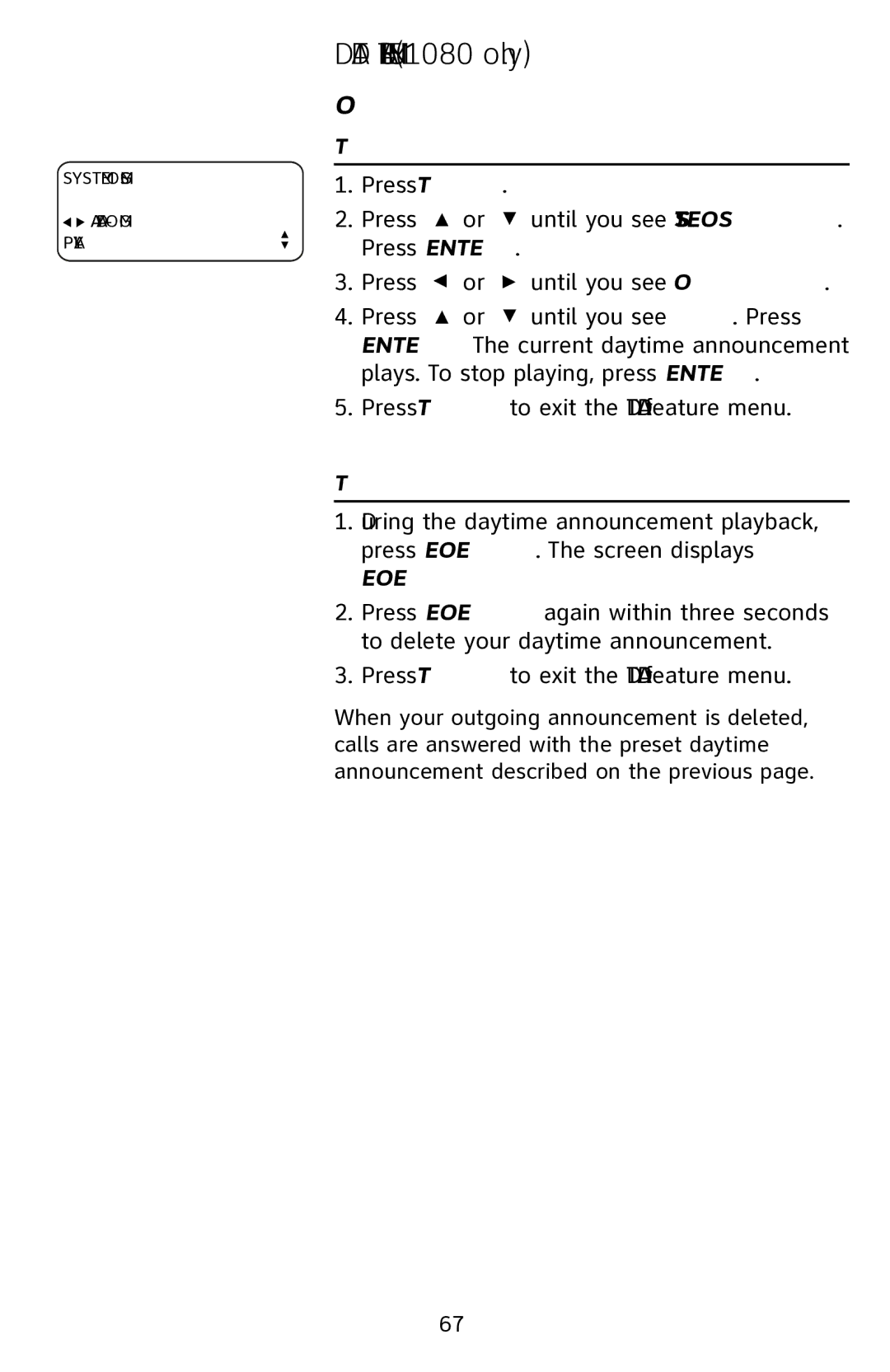 AT&T 1070 manual To play the daytime announcement, To delete the daytime announcement 