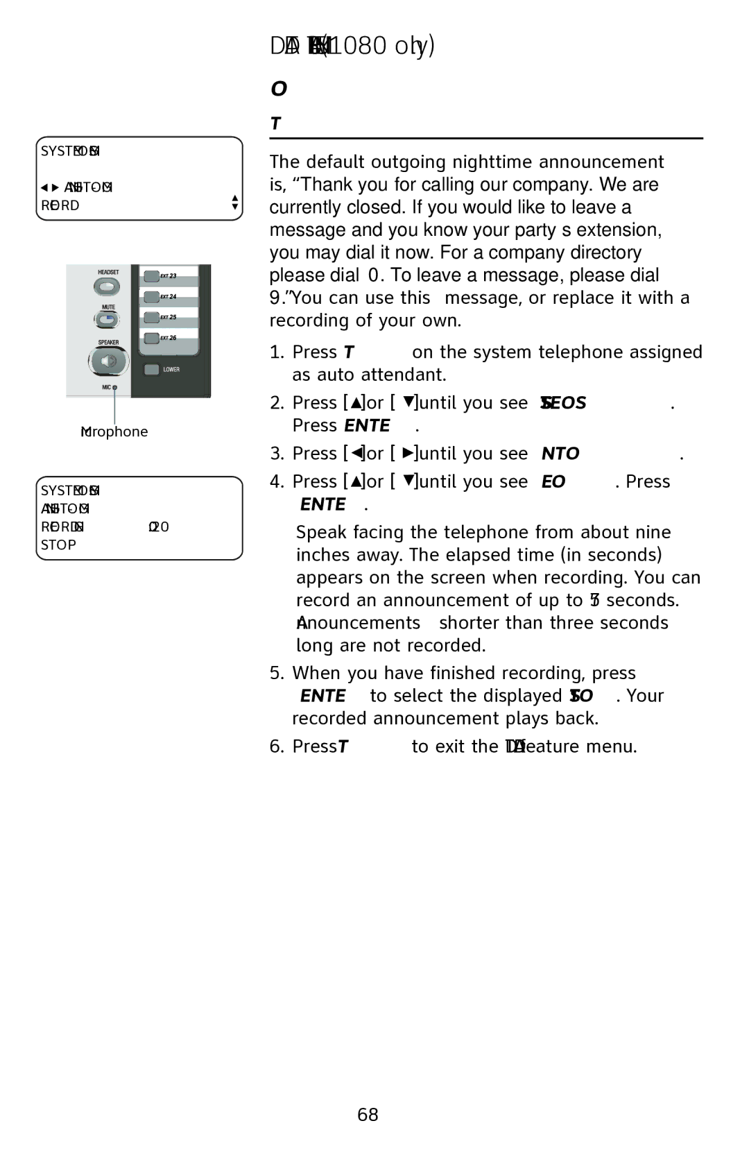 AT&T 1070 manual To record the nighttime announcement, Enter 