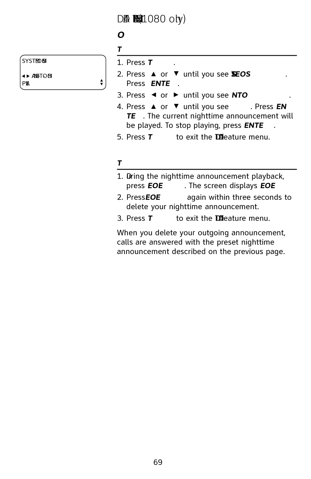 AT&T 1070 manual To play the nighttime announcement, To delete the nighttime announcement 