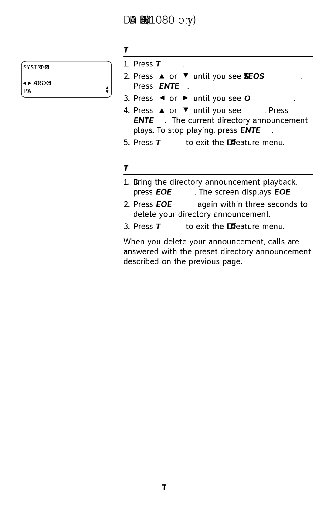 AT&T 1070 manual To play the directory announcement, To delete the directory announcement 