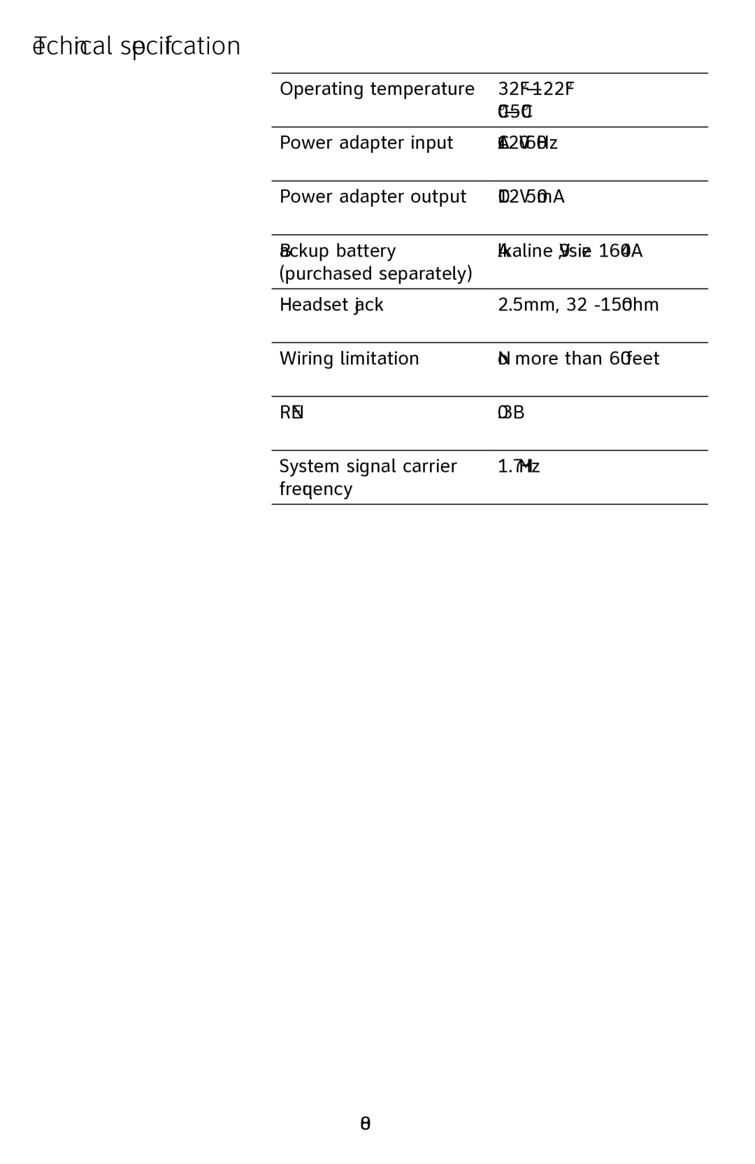 AT&T 1070 manual Technical specification 