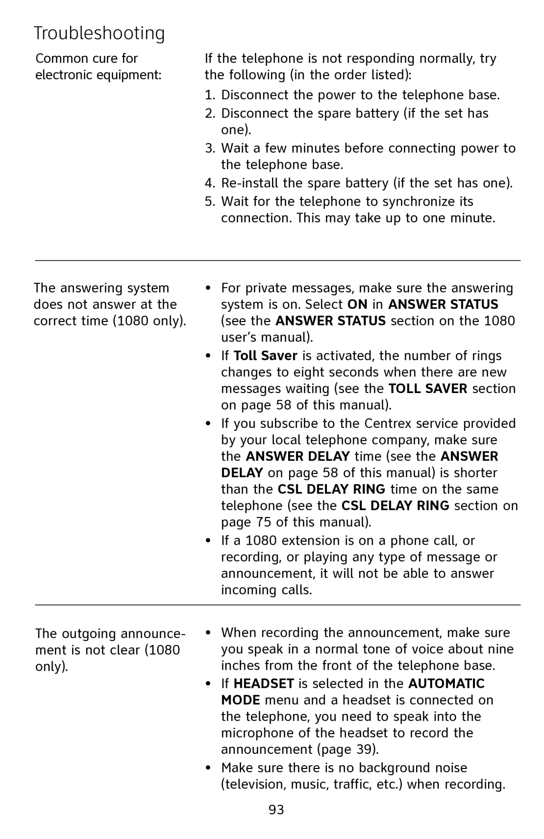 AT&T 1070 manual Answer Delay time see the Answer 