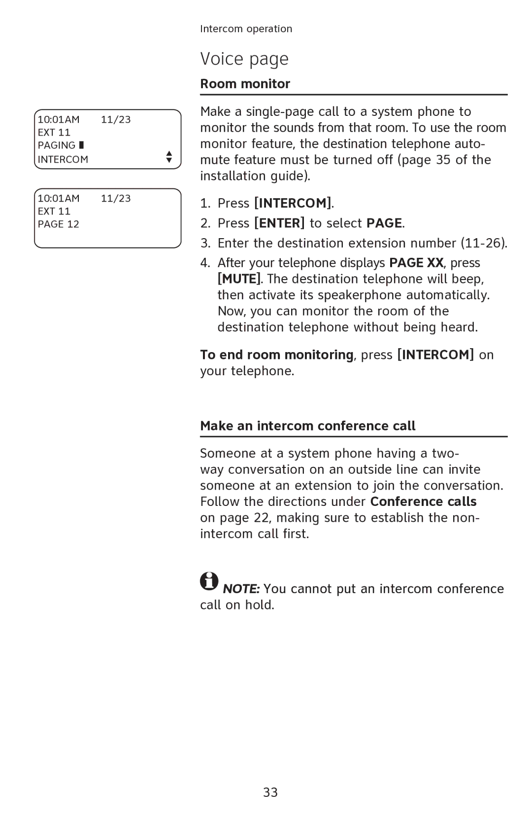 AT&T 1080 manual Room monitor, Press Intercom 