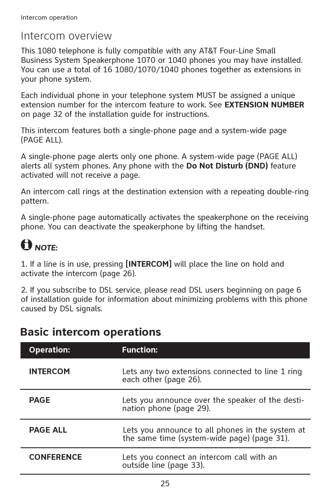 AT&T 1080 manual Intercom overview, Basic intercom operations 