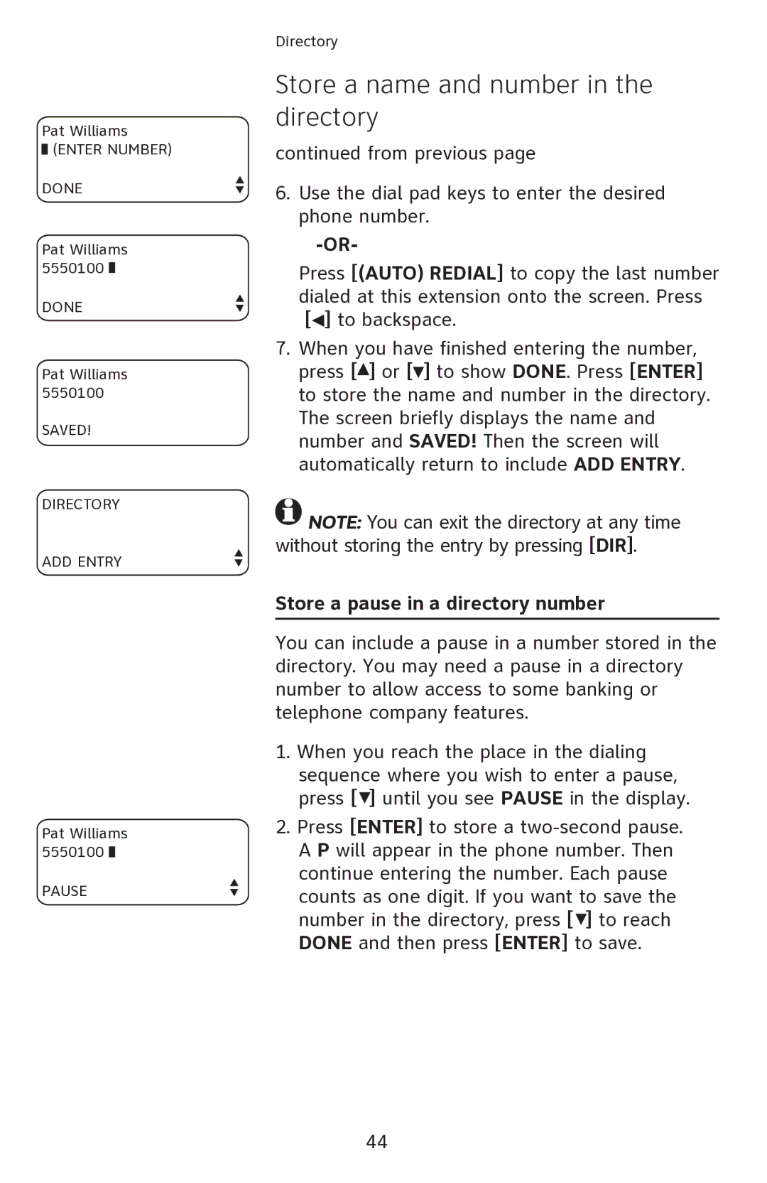 AT&T 1080 manual Store a pause in a directory number 