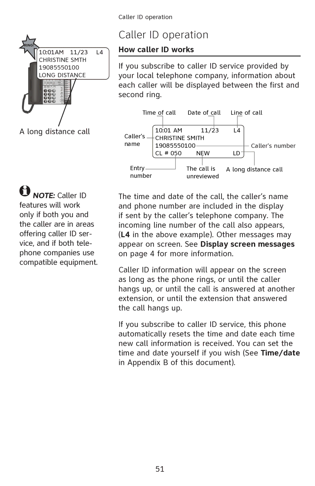 AT&T 1080 manual How caller ID works 