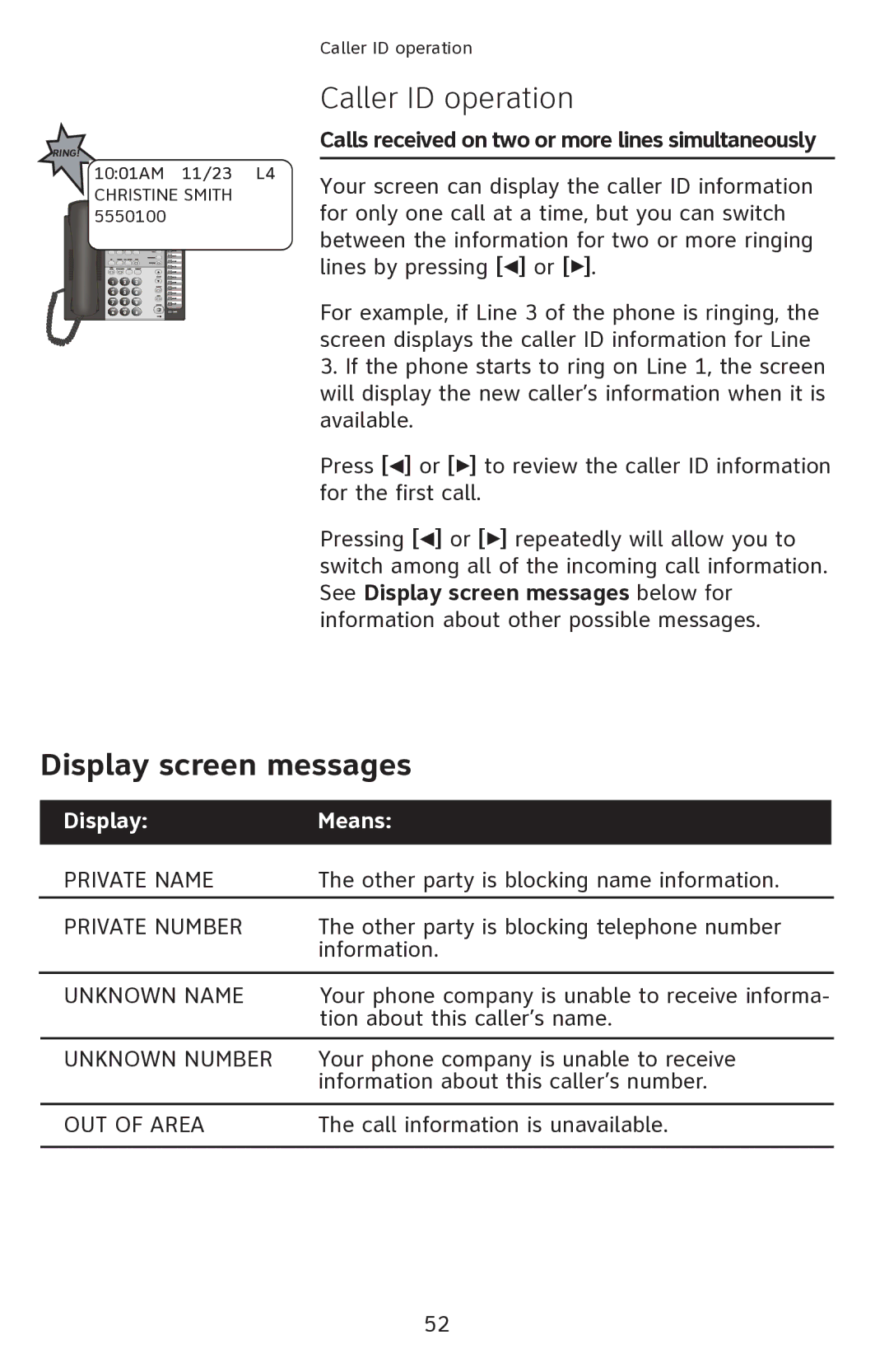 AT&T 1080 manual Display screen messages 