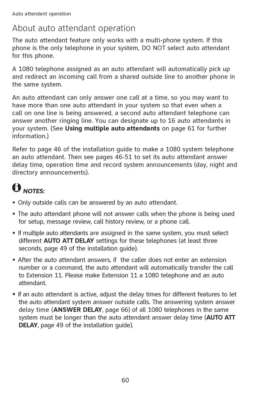 AT&T 1080 manual About auto attendant operation 