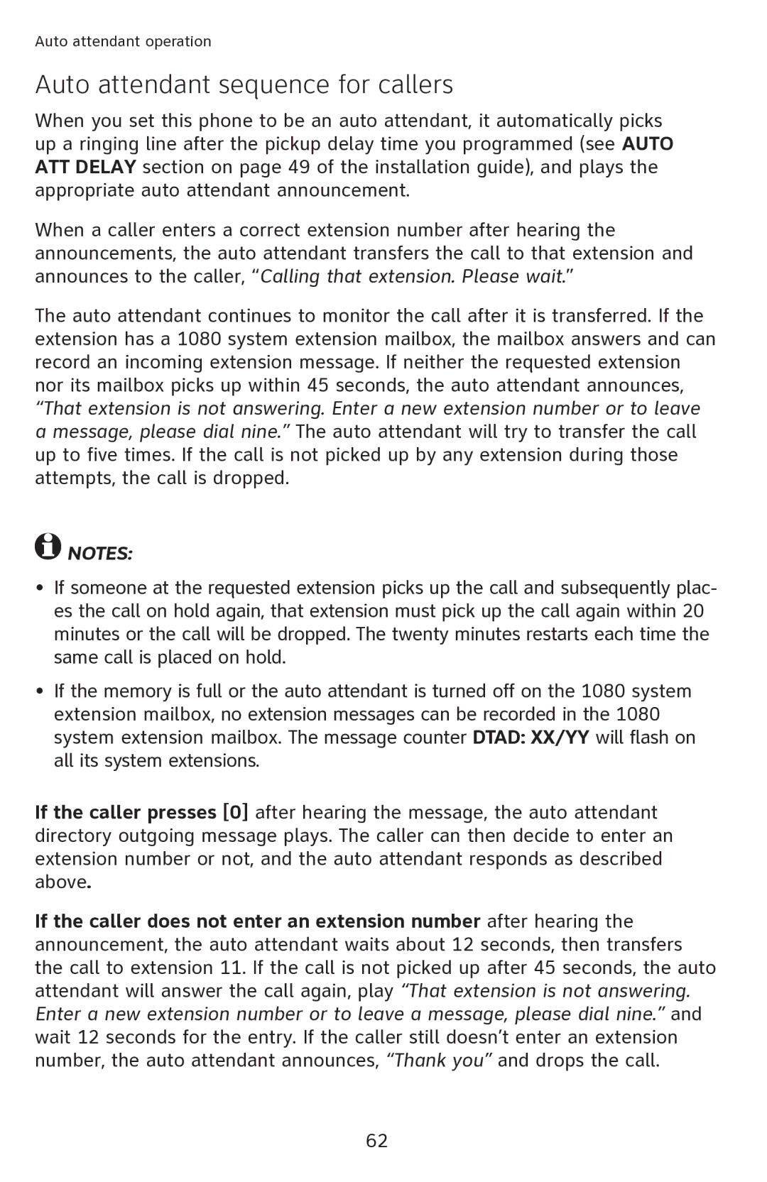 AT&T 1080 manual Auto attendant sequence for callers 