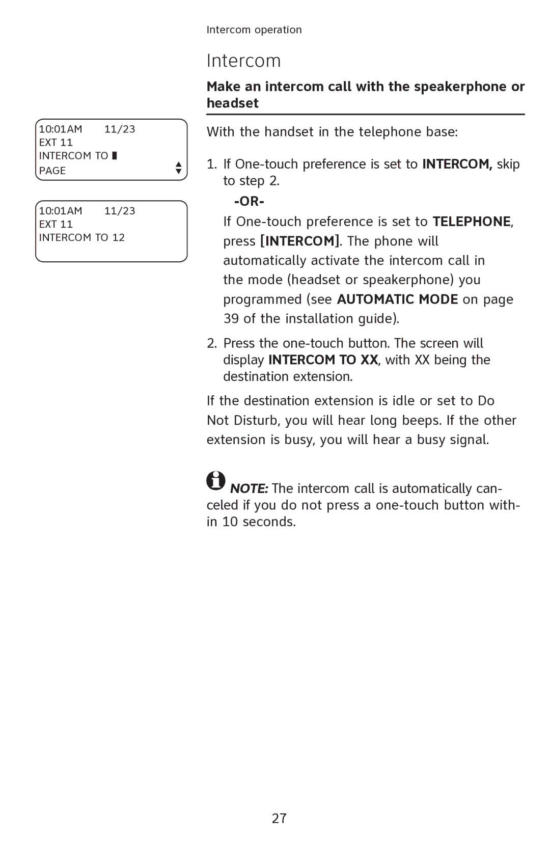 AT&T 1080 manual Make an intercom call with the speakerphone or headset 