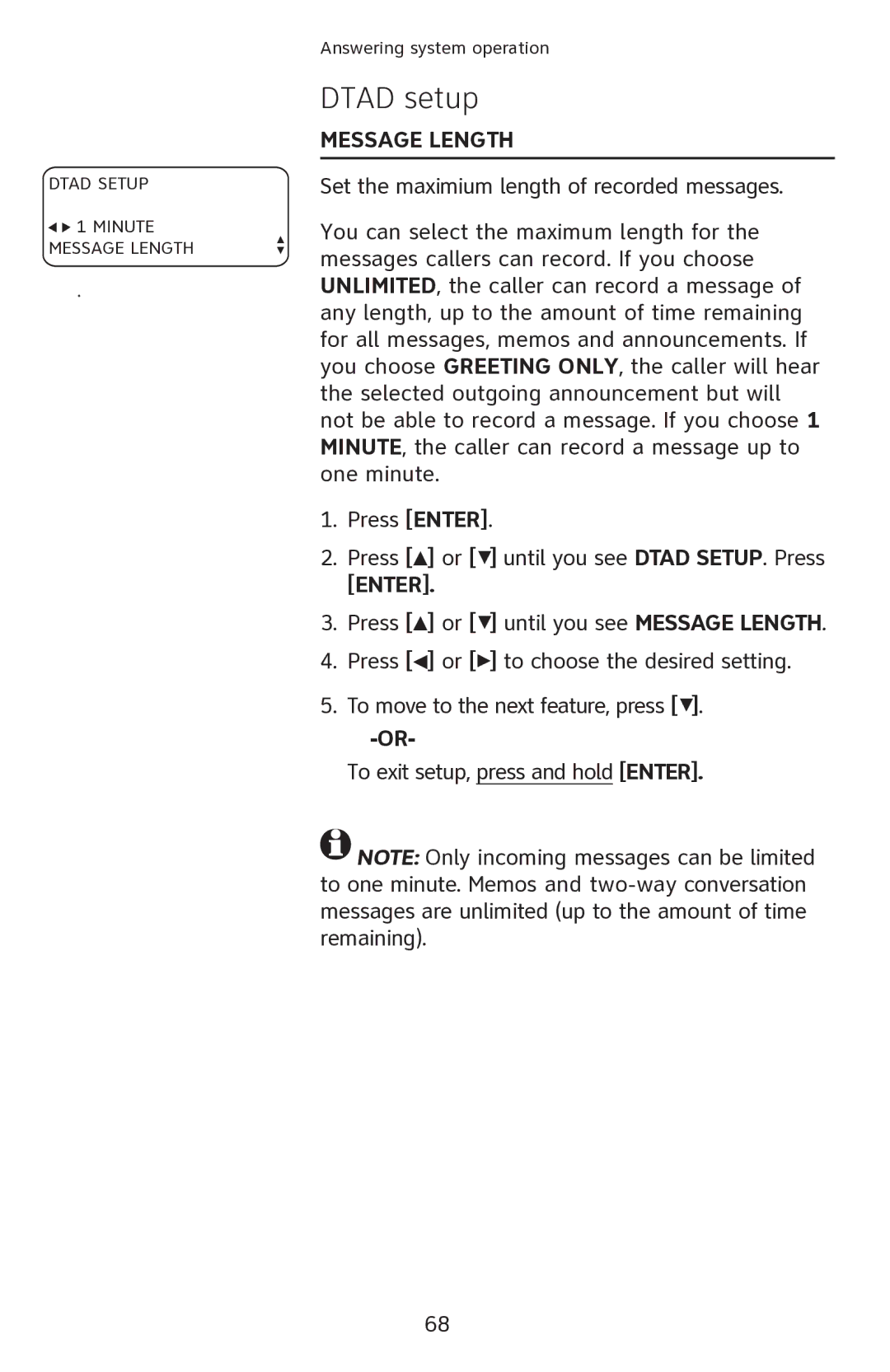 AT&T 1080 manual Message length, Enter 