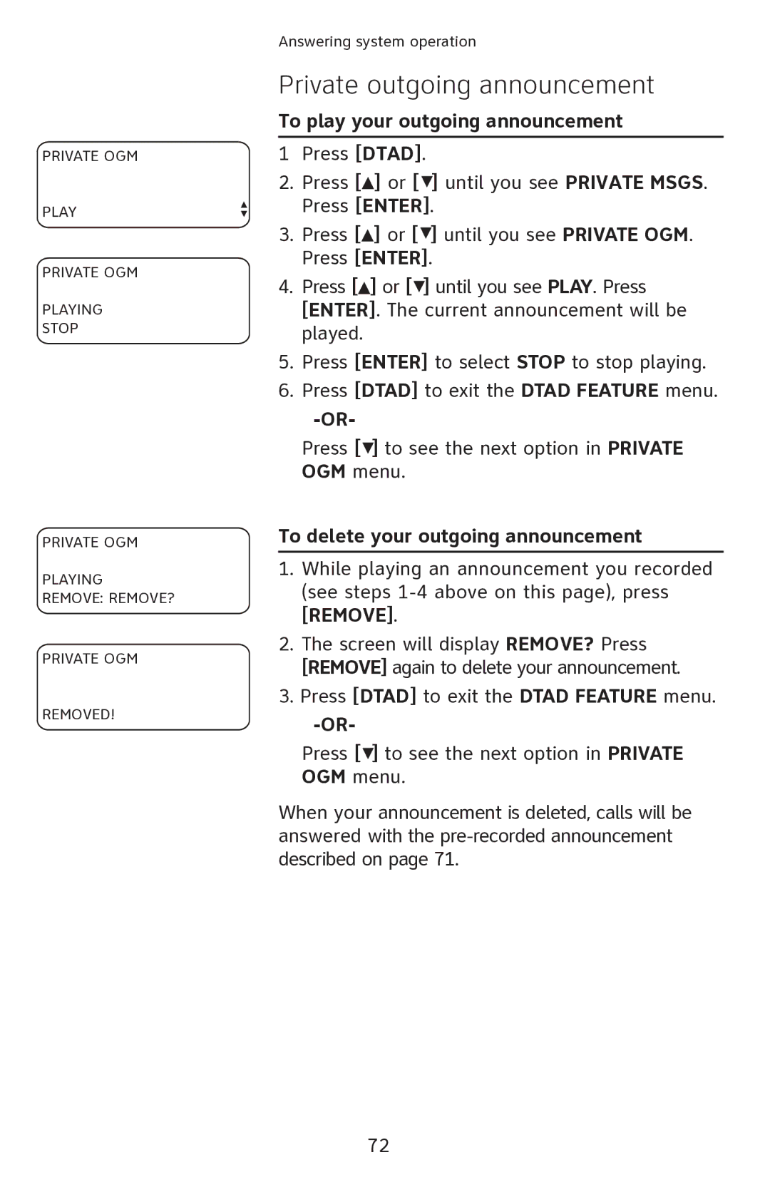 AT&T 1080 manual To play your outgoing announcement, To delete your outgoing announcement 