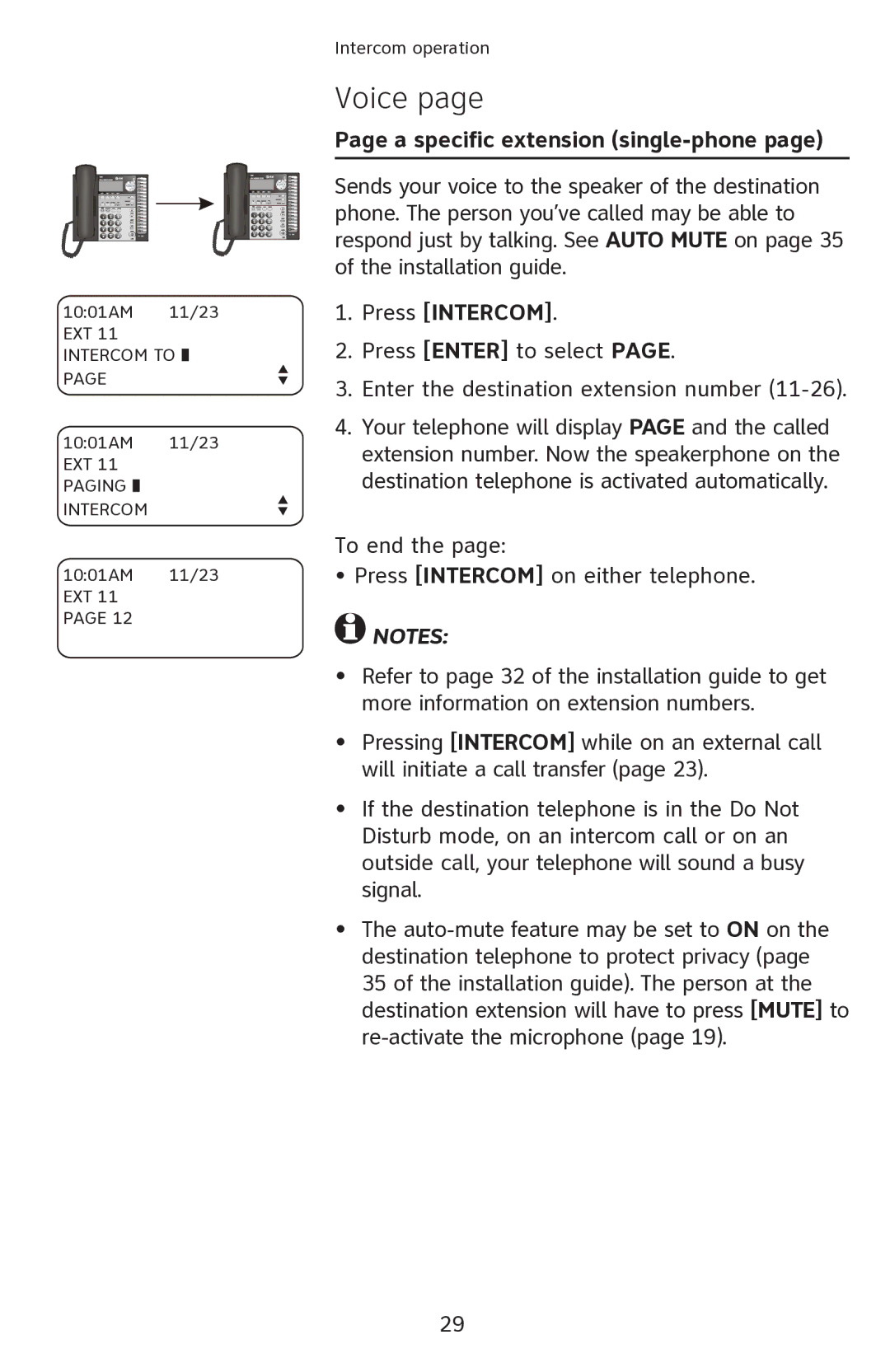 AT&T 1080 manual Voice, A specific extension single-phone, Press Intercom 