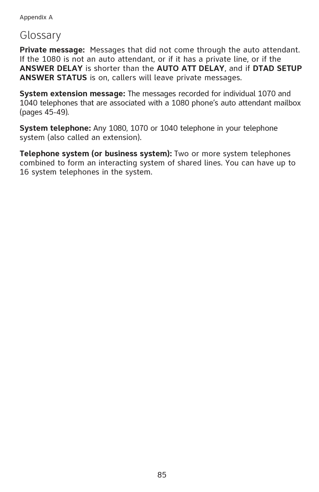 AT&T 1080 manual Glossary 