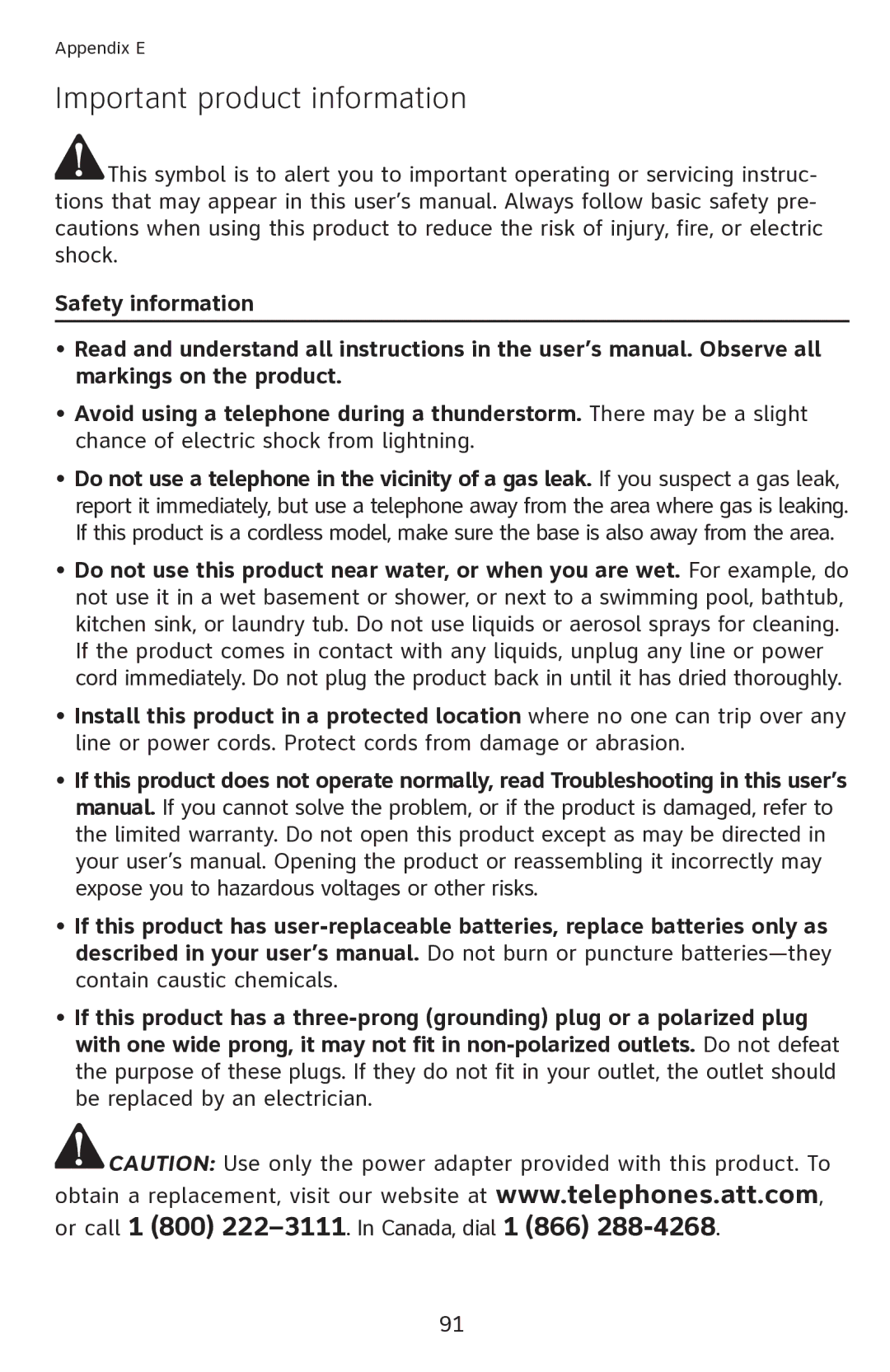 AT&T 1080 manual Important product information 