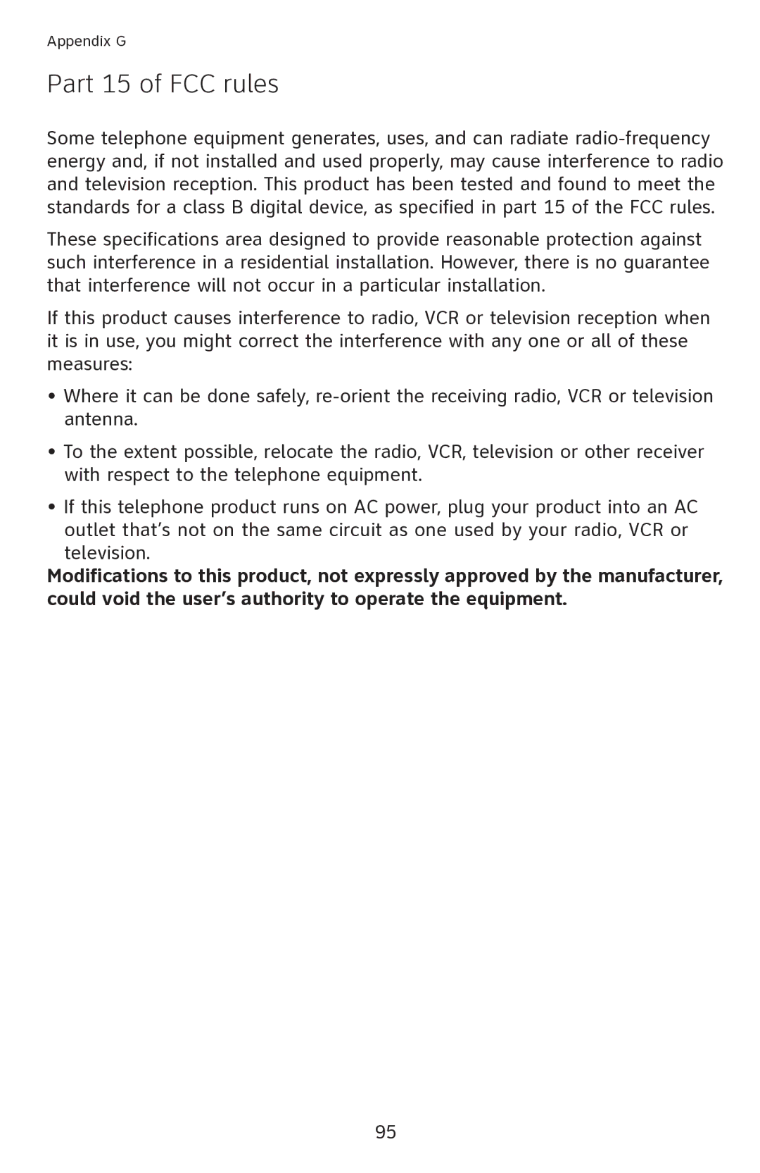 AT&T 1080 manual Part 15 of FCC rules 