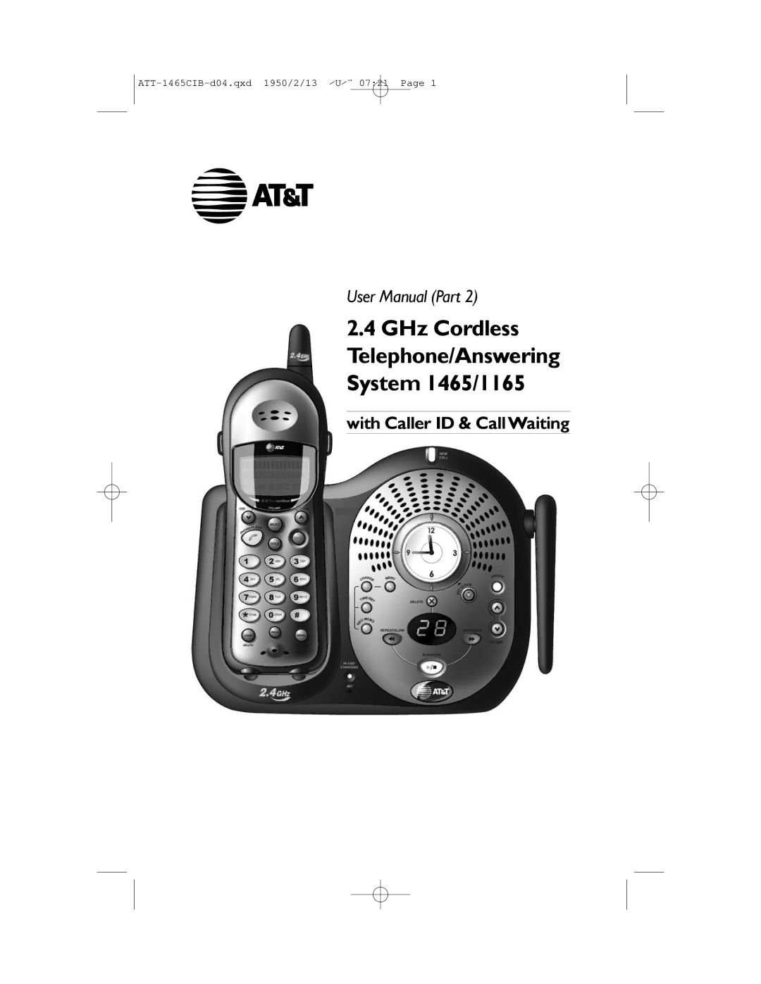 AT&T user manual GHz Cordless Telephone/Answering System 1465/1165 