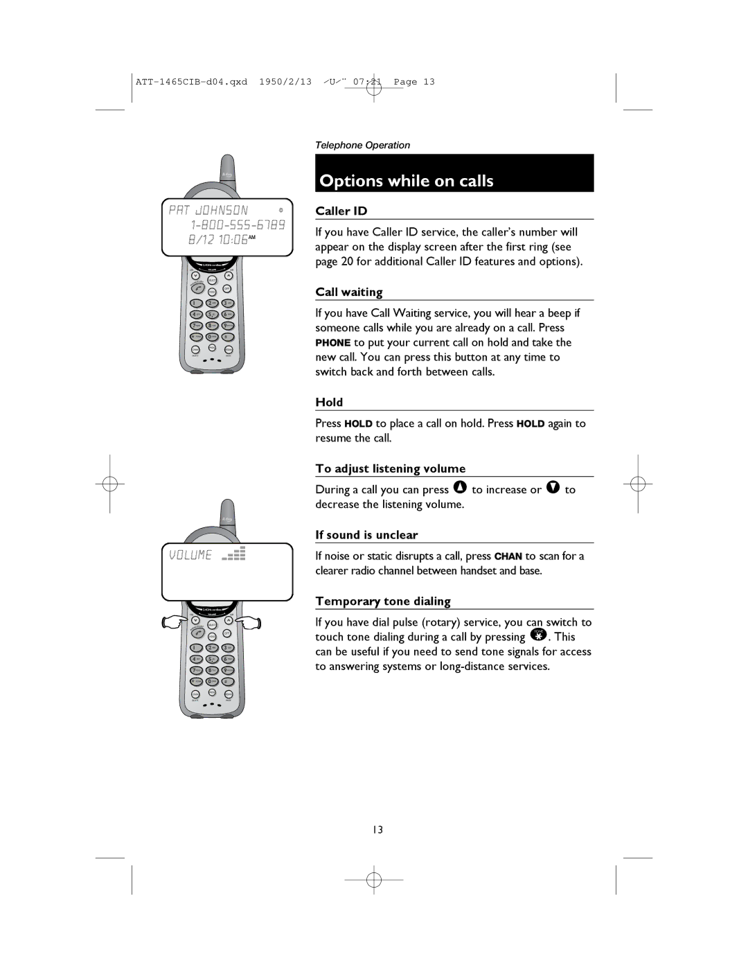 AT&T 1165 user manual Options while on calls 