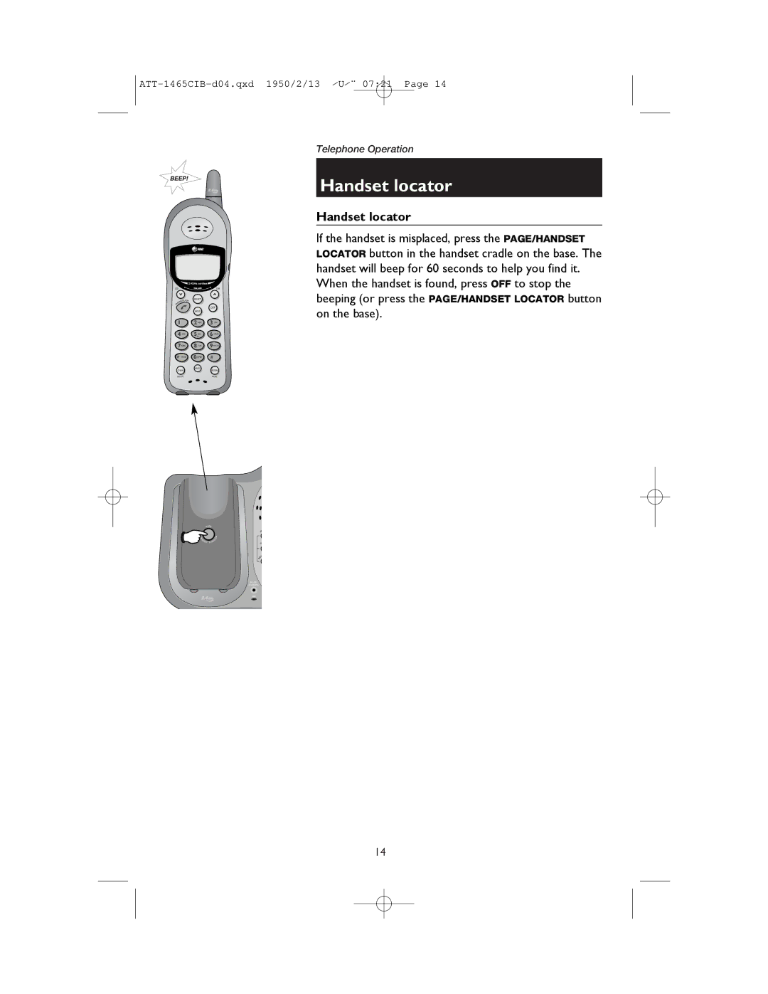 AT&T 1165 user manual Handset locator 