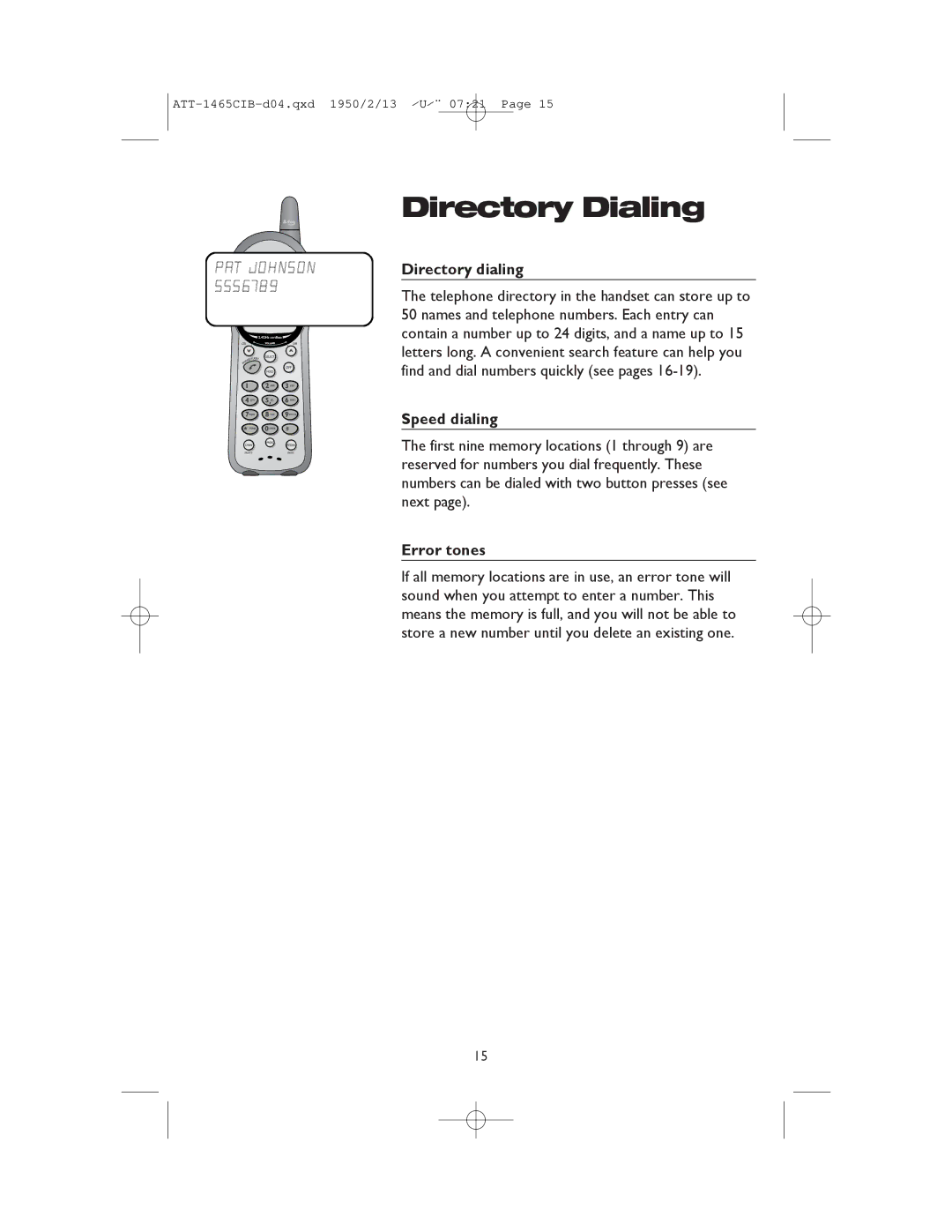 AT&T 1165 user manual Directory Dialing 