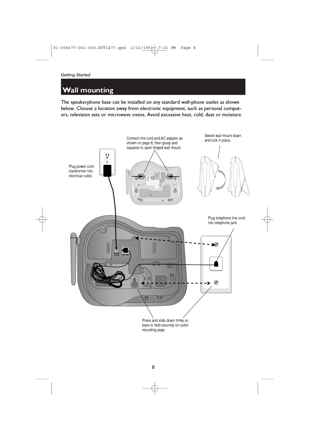 AT&T 1177 user manual Wall mounting 