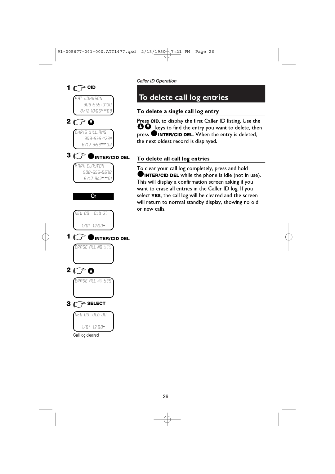 AT&T 1177 user manual To delete call log entries, To delete a single call log entry, To delete all call log entries 