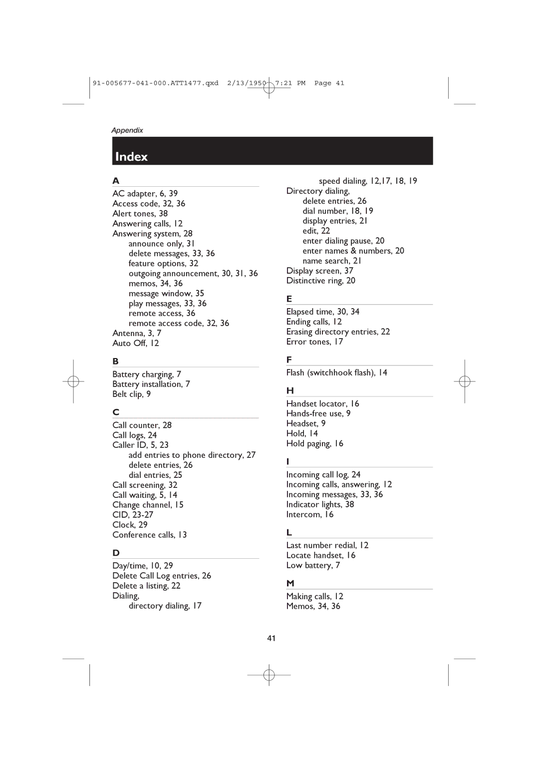 AT&T 1177 user manual Index 