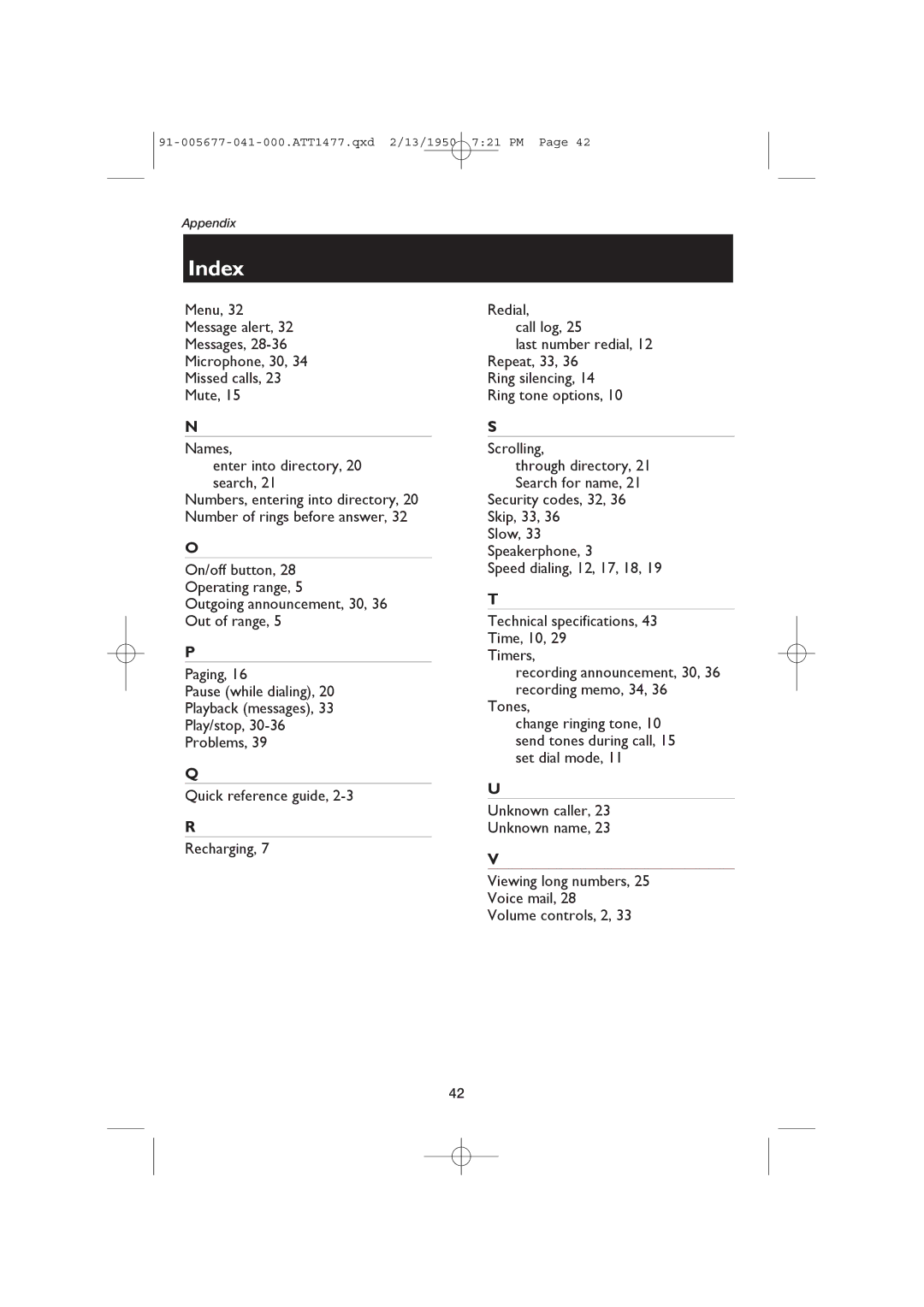 AT&T 1177 user manual Index 