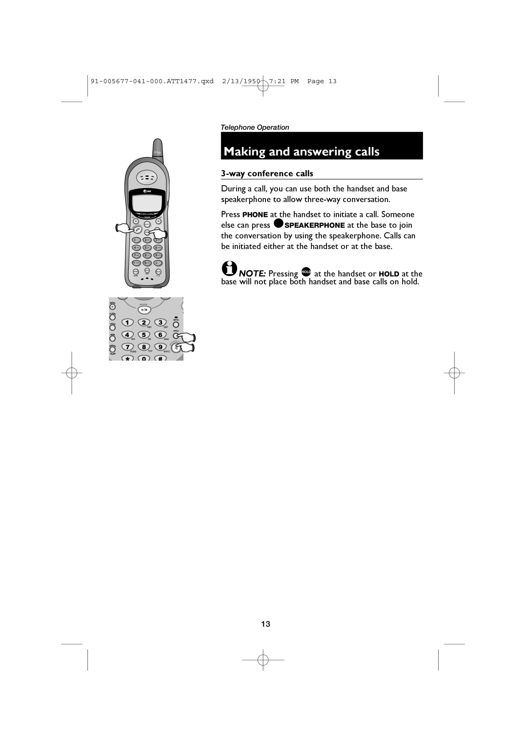 AT&T 1177 user manual Making and answering calls, way conference calls 