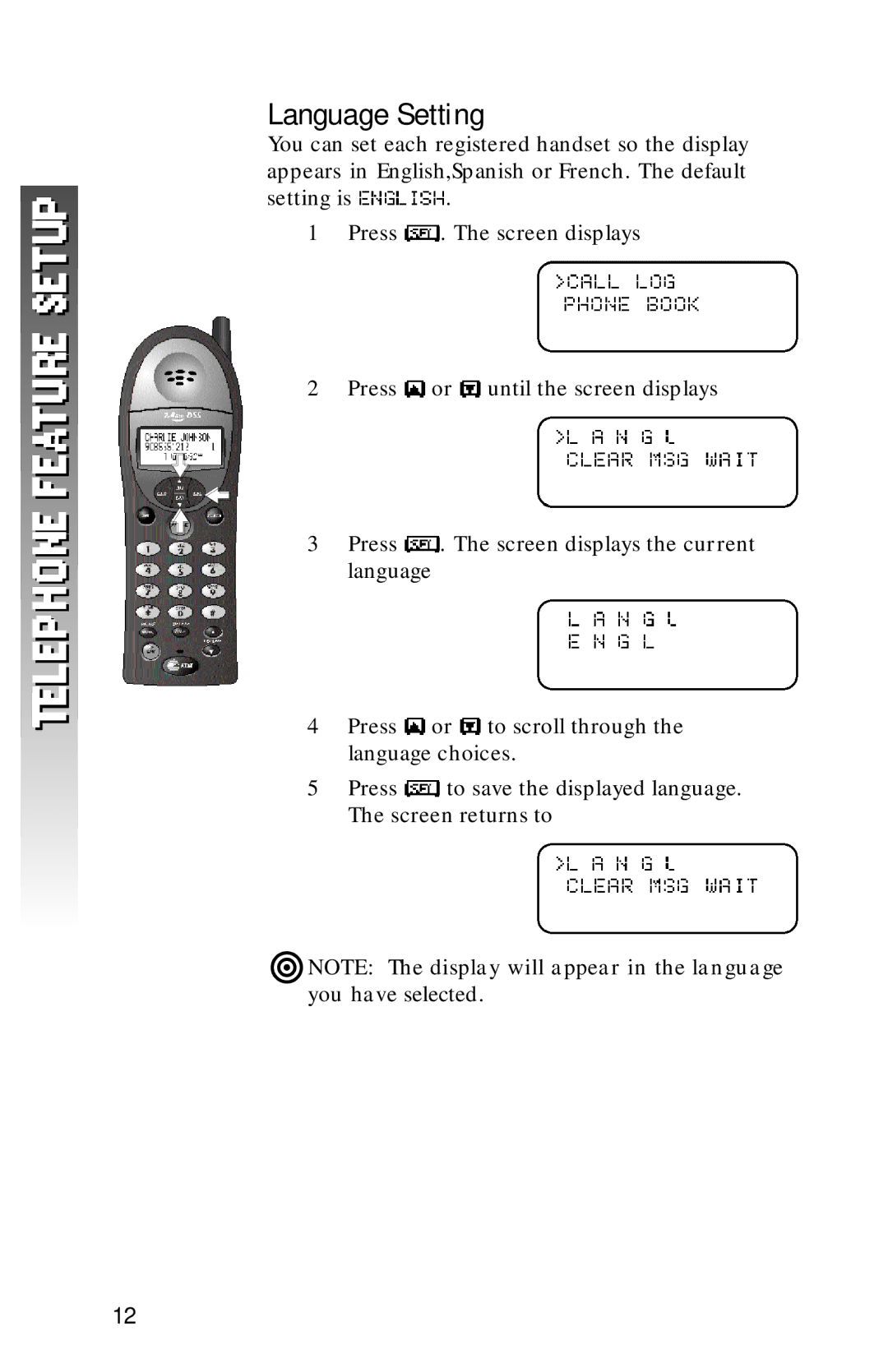 AT&T 1256 user manual Language Setting 