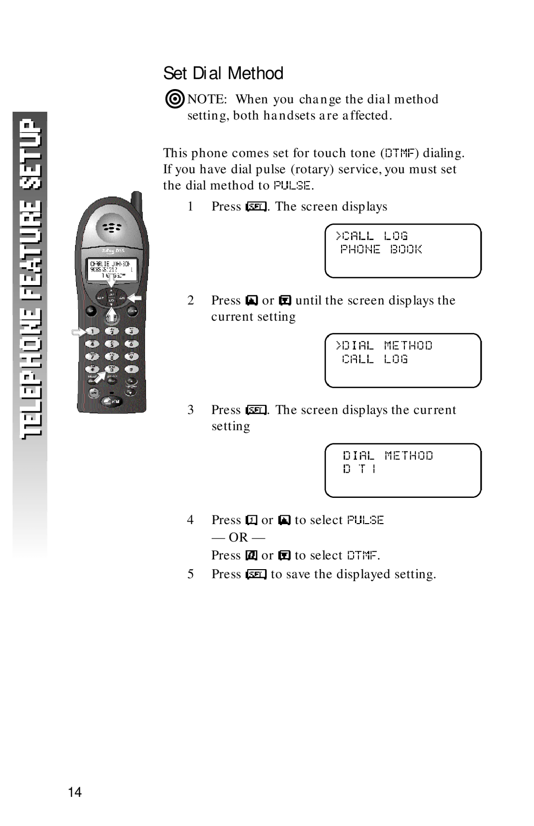 AT&T 1256 user manual Set Dial Method 