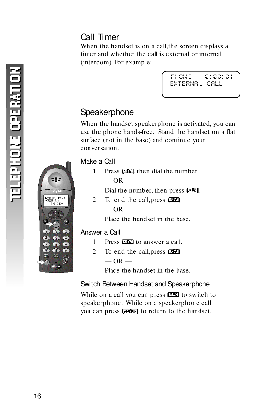 AT&T 1256 user manual Call Timer, Speakerphone 