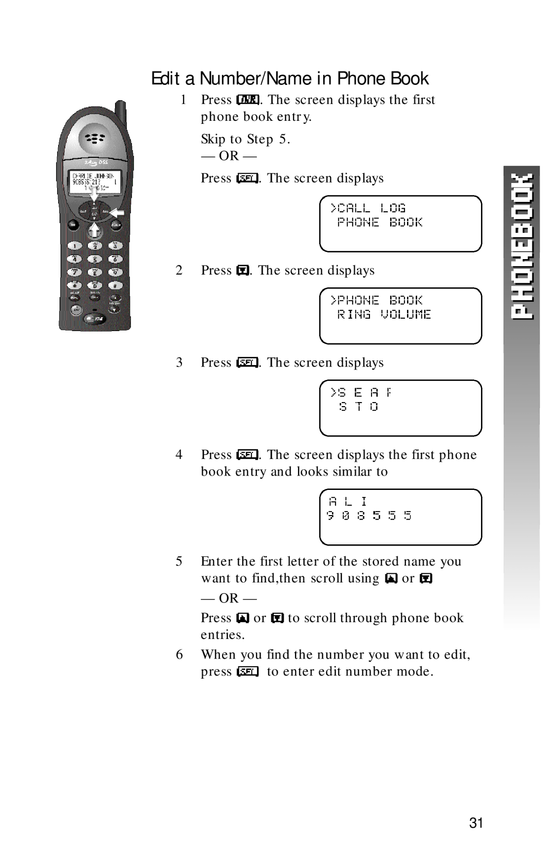 AT&T 1256 user manual Edit a Number/Name in Phone Book 