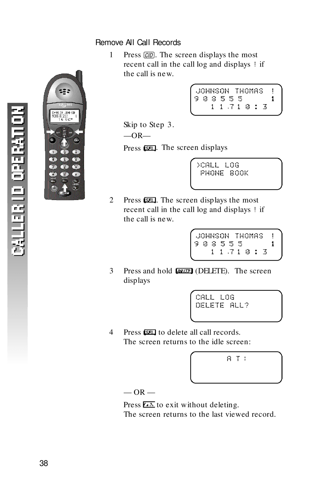 AT&T 1256 user manual Remove All Call Records 