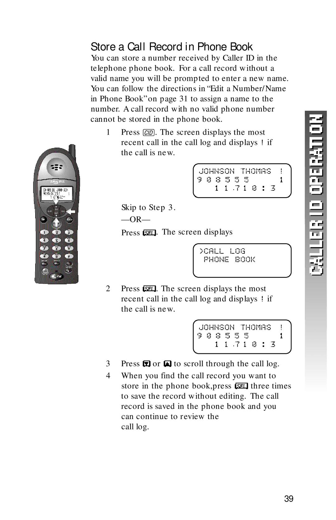 AT&T 1256 user manual Store a Call Record in Phone Book 