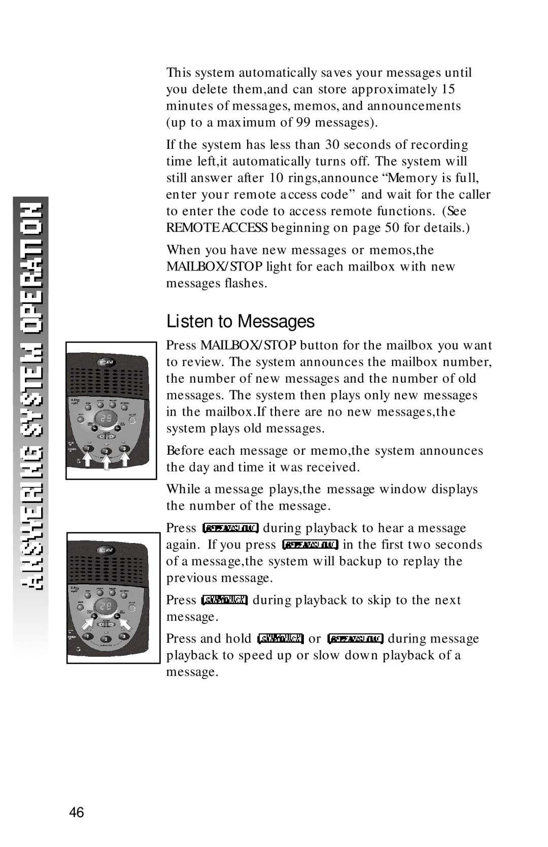 AT&T 1256 user manual Listen to Messages 